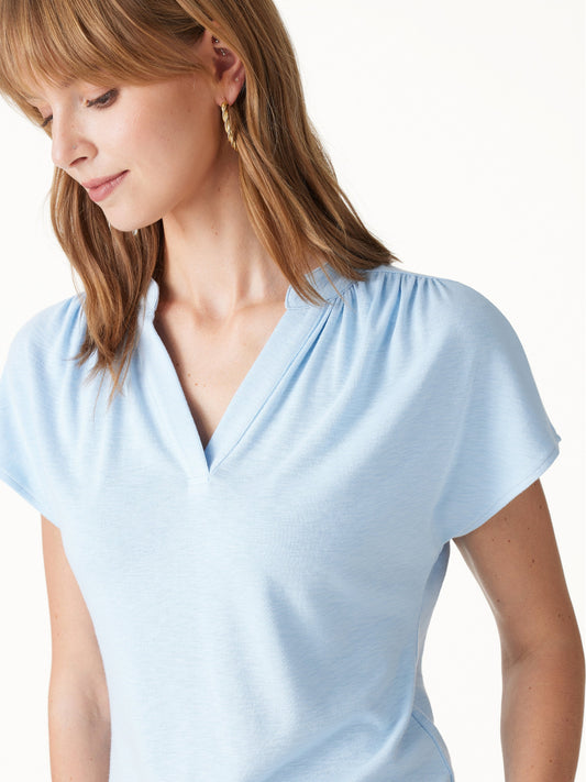 LiteWarm Collared V-Neck Short Sleeve Top — original photo 1