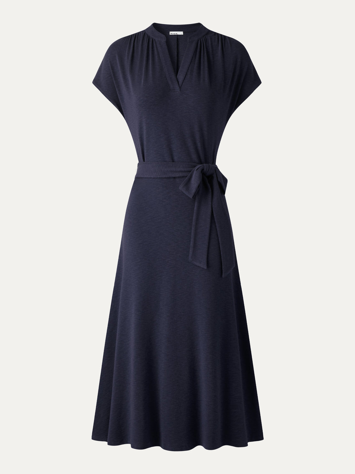 LiteWarm Neck Short Sleeve Belted Midi Dress — original photo 9