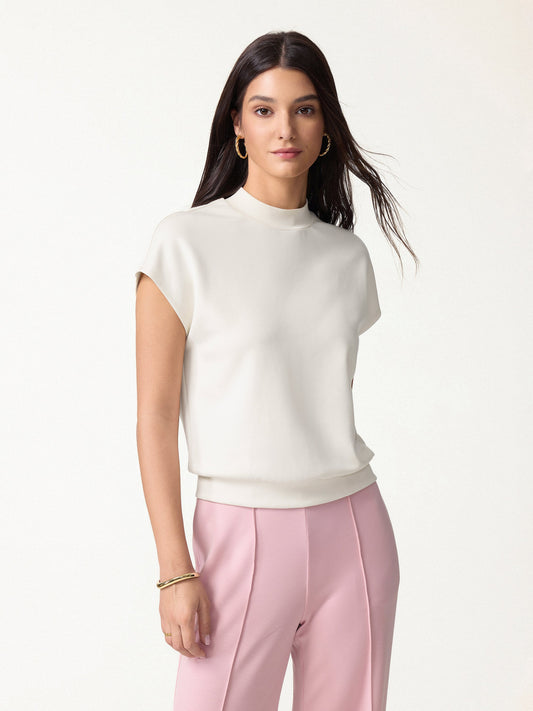Modal Spacer Knit Mock Neck Cap Sleeve Banded Hem Top — original photo 1