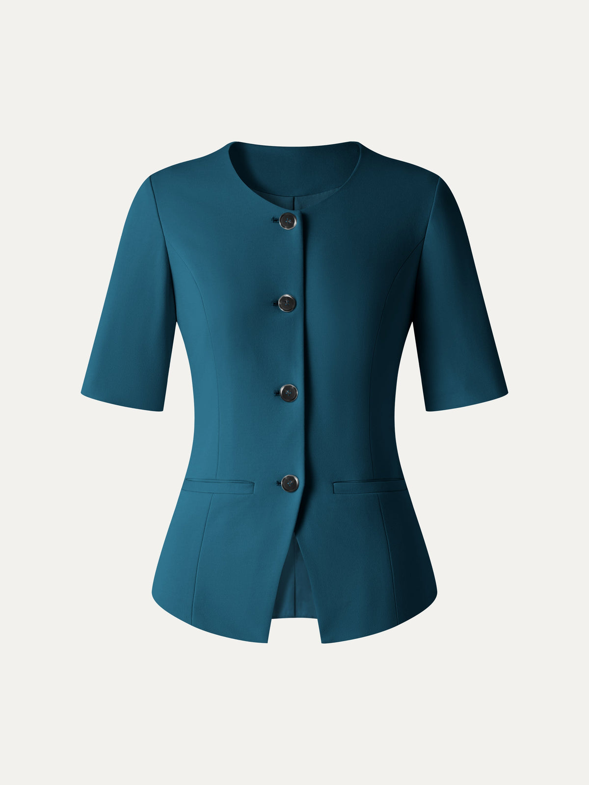 Ponte Office Round Neck Elbow Sleeve Jacket with Pockets — original photo 7