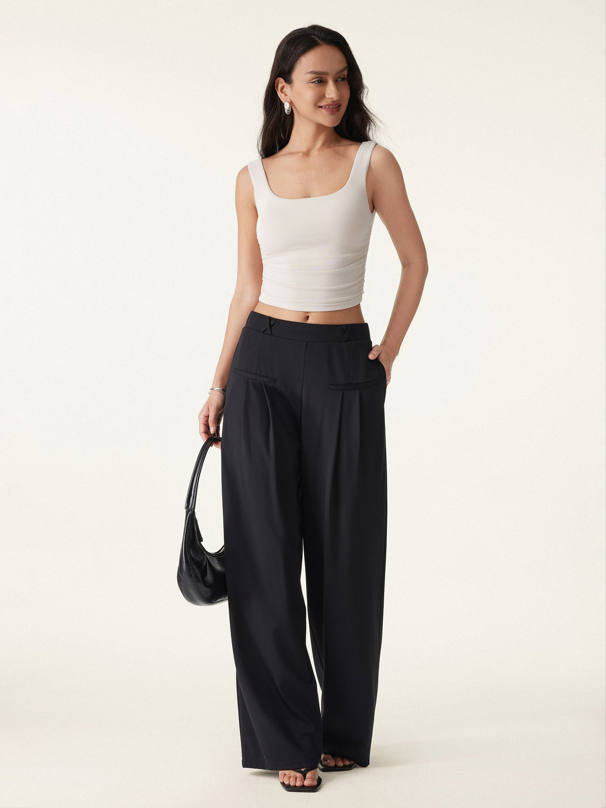 Drapey Bamboo Ponte Mid Rise Wide Leg Trouser with Pockets — original photo 1