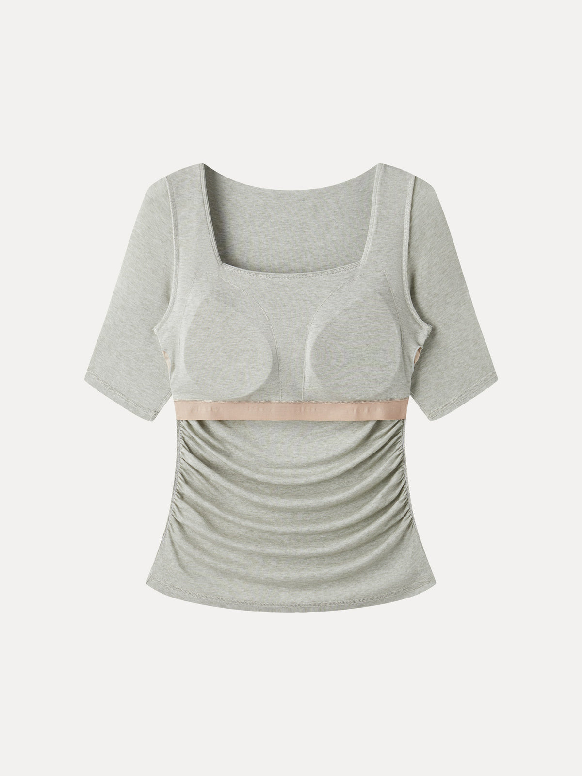 LiteWarm Lyocell-Wool Square Neck Elbow Sleeve Ruched Built-In Bra Top — original photo 7