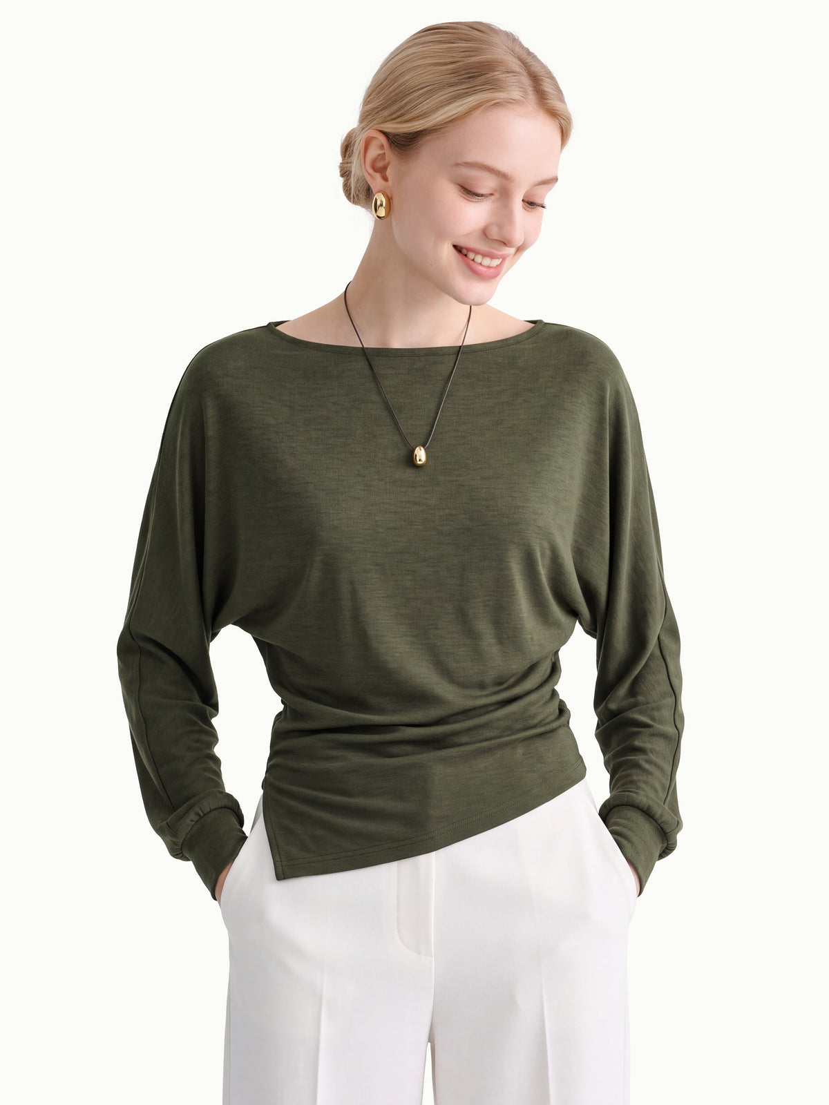 LiteWarm Boatneck Long Sleeve Asymmetrical Hem Top — original photo 6