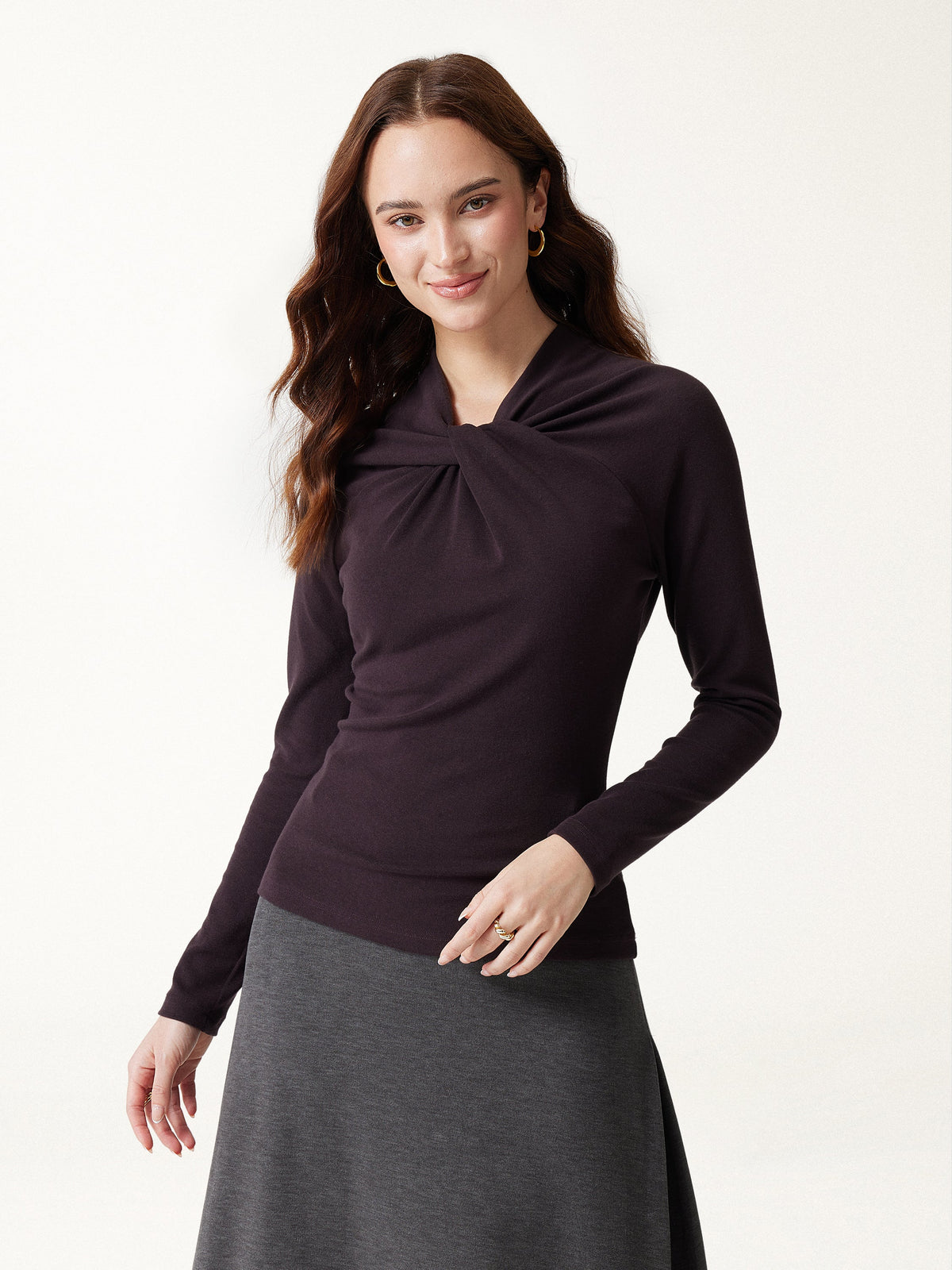 LiteWarm Twisted V-Neck Long Sleeve Top — original photo 3