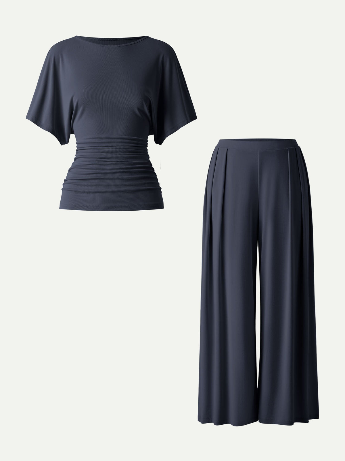 2Pcs Set Boatneck Batwing Sleeve Top & Wide Leg Palazzo Pant with Pockets — original photo 7