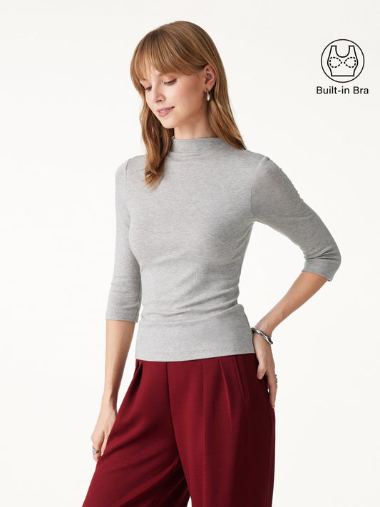 LiteWarm Premium Mock Neck 3/4 Sleeve Built-In Bra Top — original photo 1