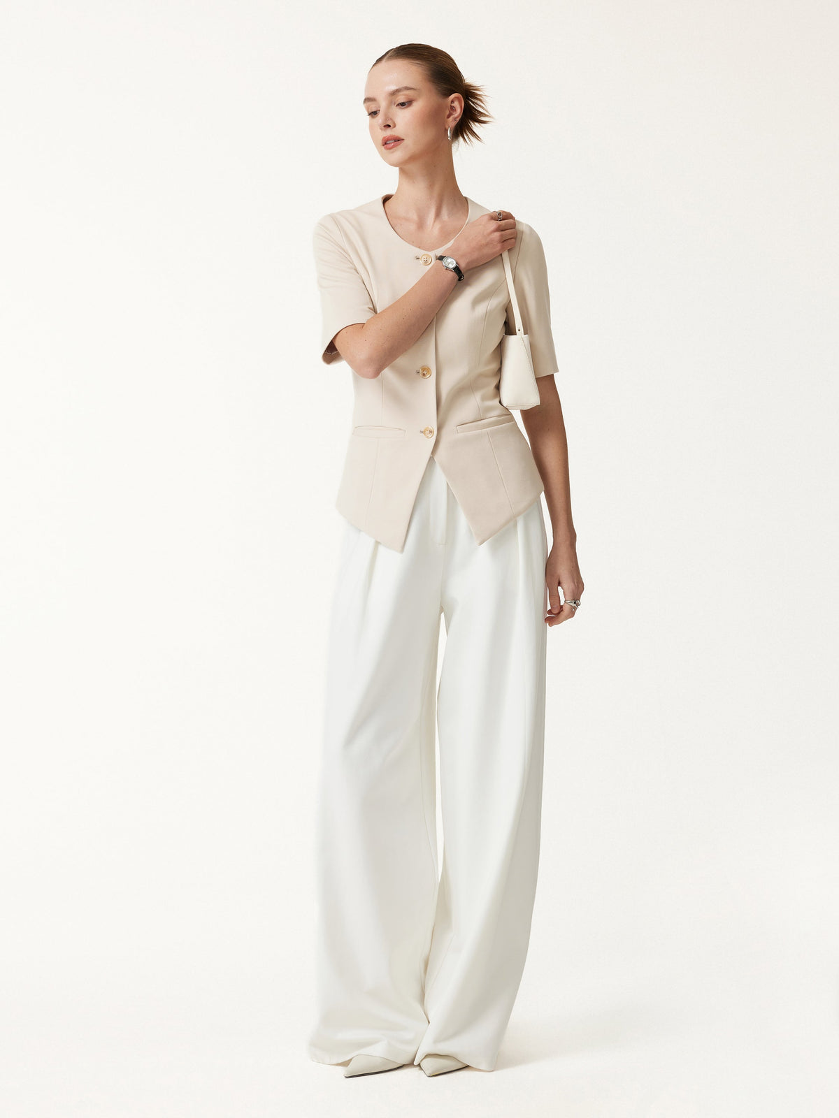 Ponte Office Round Neck Elbow Sleeve Jacket with Pockets — original photo 2