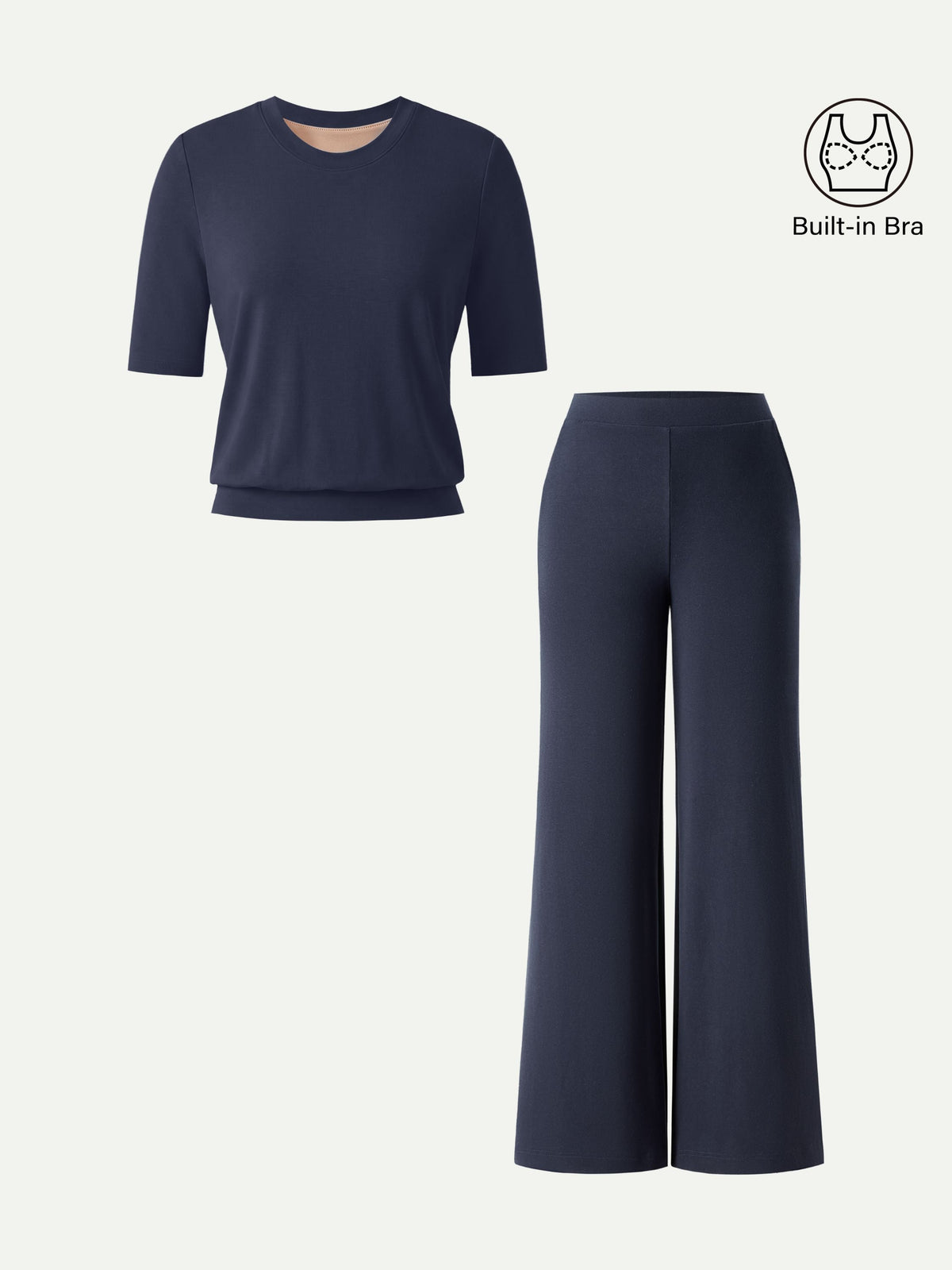 2Pcs Set Regular Mid Rise Wide Leg Pants & Crewneck Built-In Bra Top — original photo 14