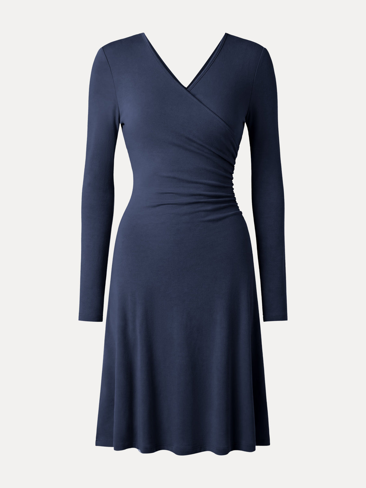LiteWarm Surplice Long Sleeve Gathered Mini Dress — original photo 9