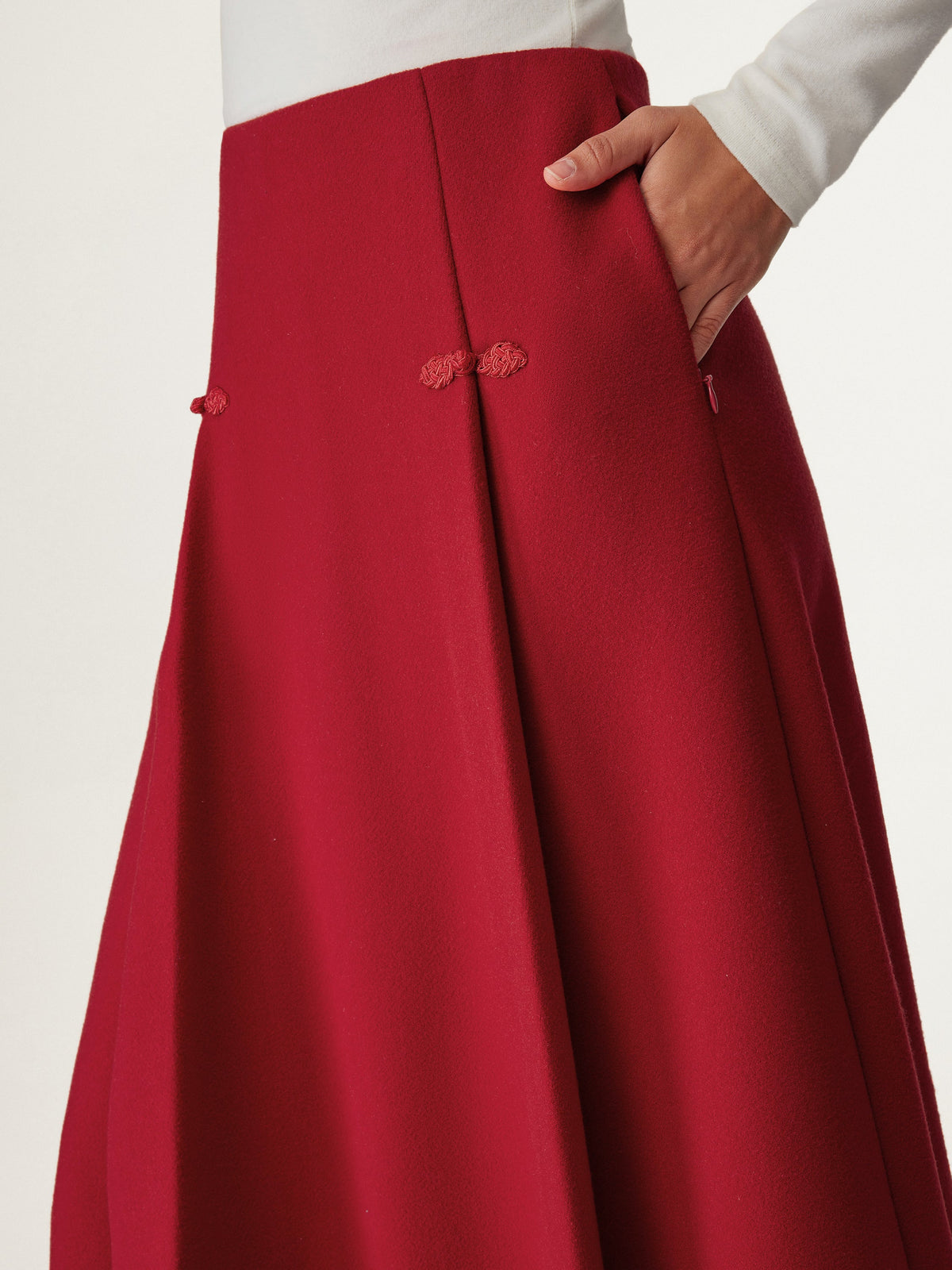 Wool-like Frog Button A-Line Midi Skirt Limited Edition — original photo 5