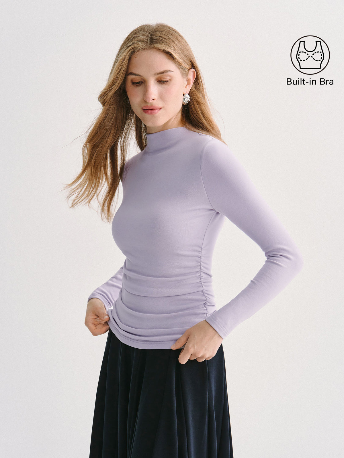 ProWarm Mock Neck Long Sleeve Ruched Built-In Bra Top — original photo 1