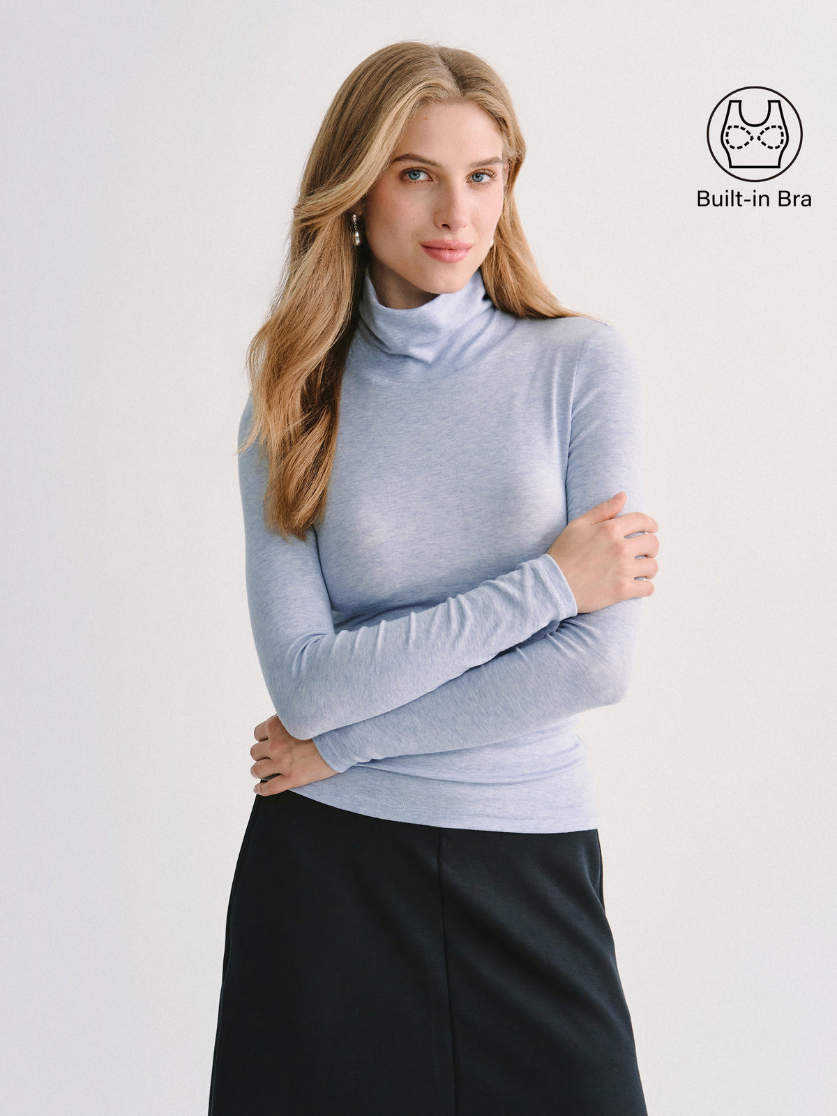 LiteWarm Lyocell-Wool Mock Neck Long Sleeve Built-In Bra Top — original photo 3