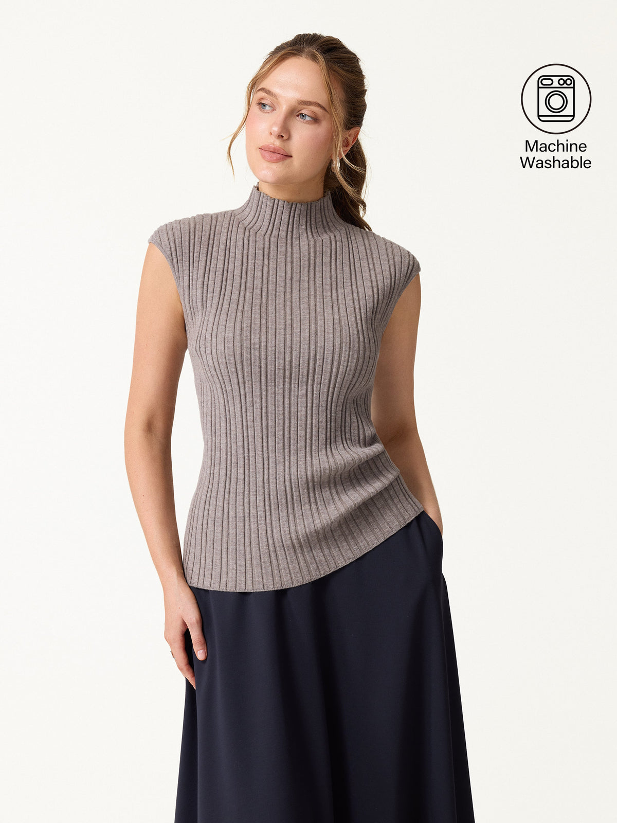 100% Merino Wool Ribbed Mock Neck Sweater — original photo 3