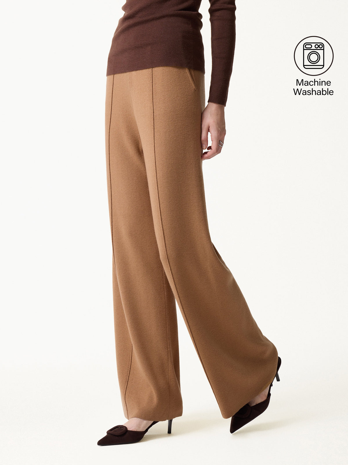 Merino Blend High-Rise Pintuck Wide-Leg Pants with Pockets — original photo 4