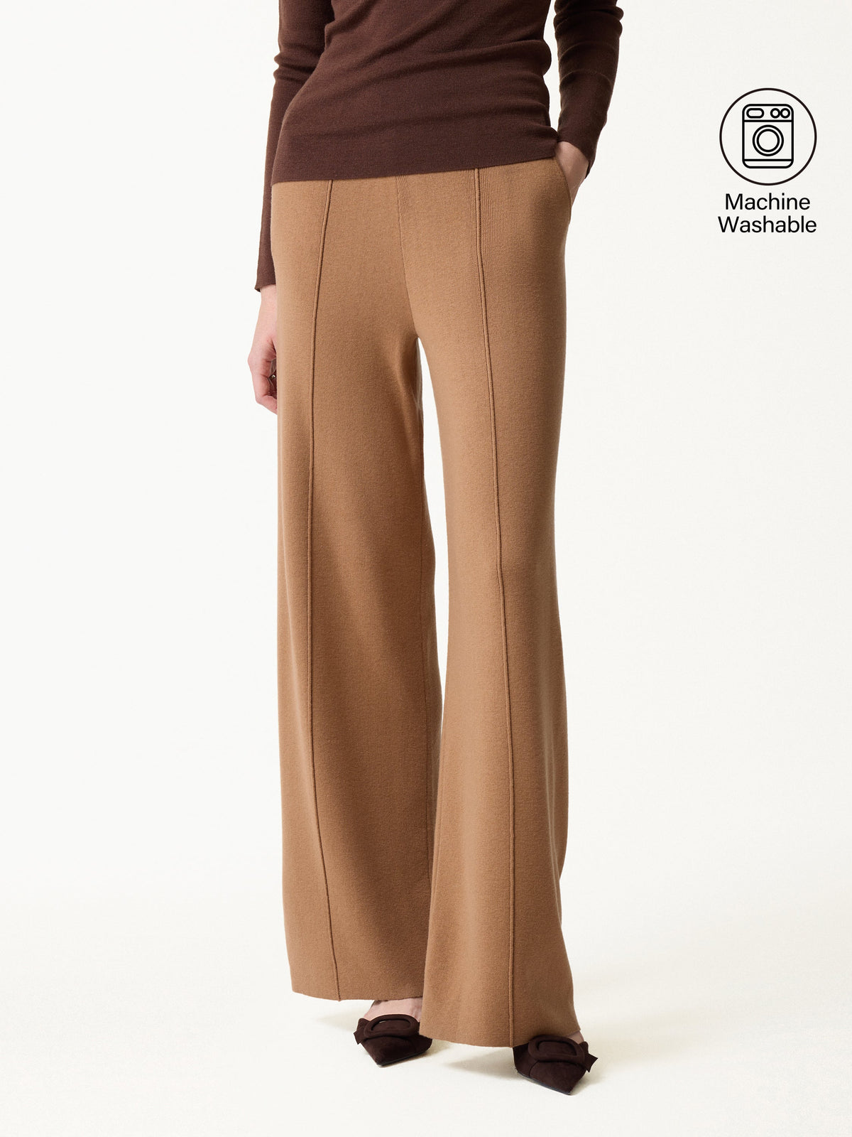 Merino Blend High-Rise Pintuck Wide-Leg Pants with Pockets — original photo 2