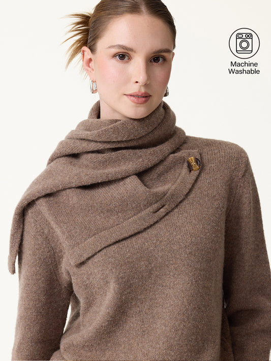 Merino Blend Plush Sweater with Removable Scarf — original photo 1