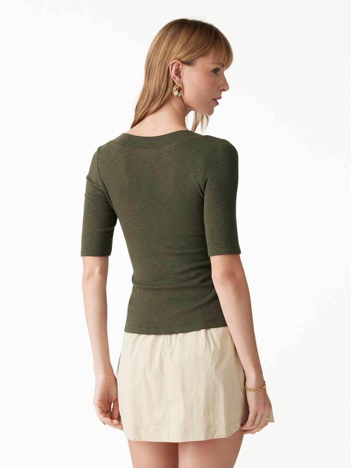 LiteWarm Slub U-Neck Elbow Sleeve Built-In Bra Top — original photo 5