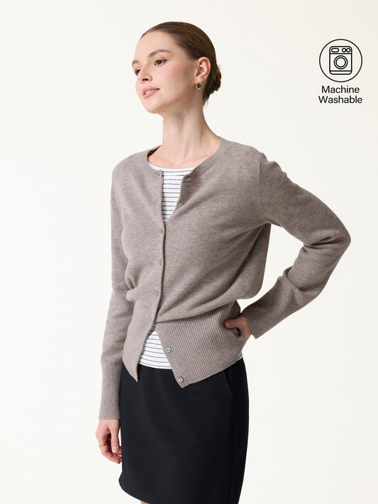 100% Merino Wool Crew Neck Long Sleeve Button-Front Cardigan — original photo 1