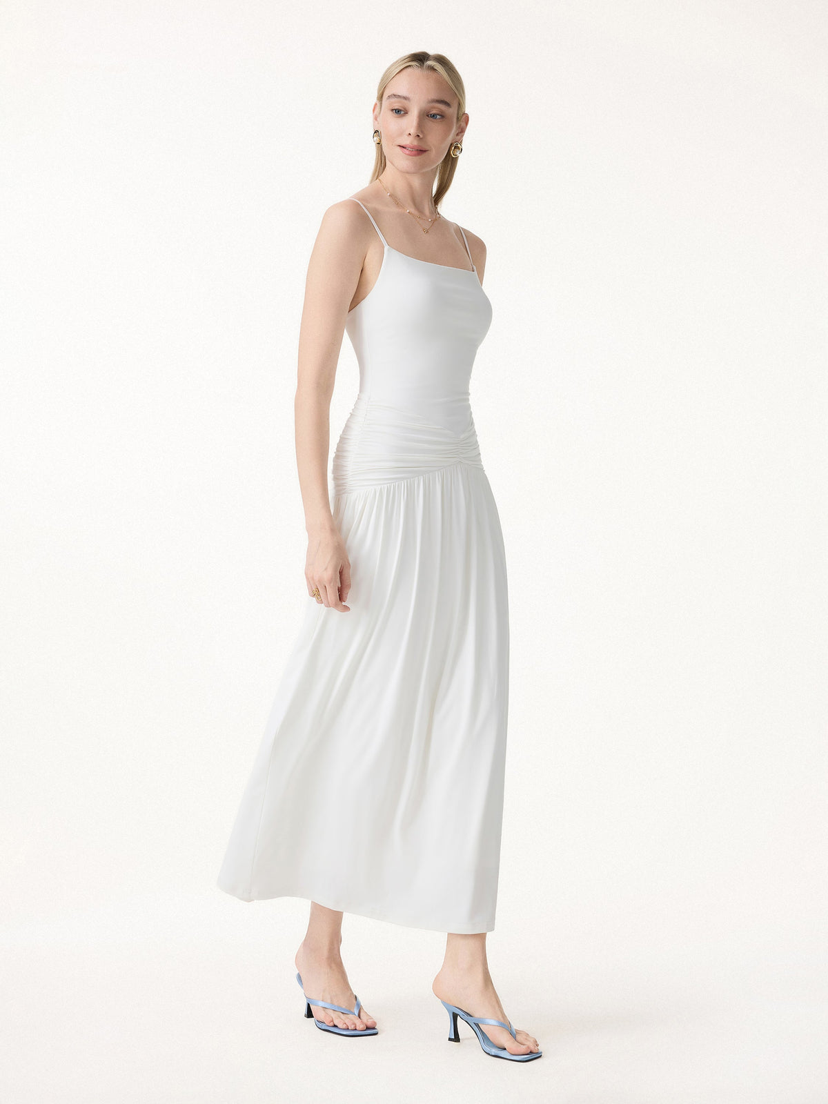 Not-See-Thru Spaghetti Gathered Maxi Built-In Bra Dress — original photo 3