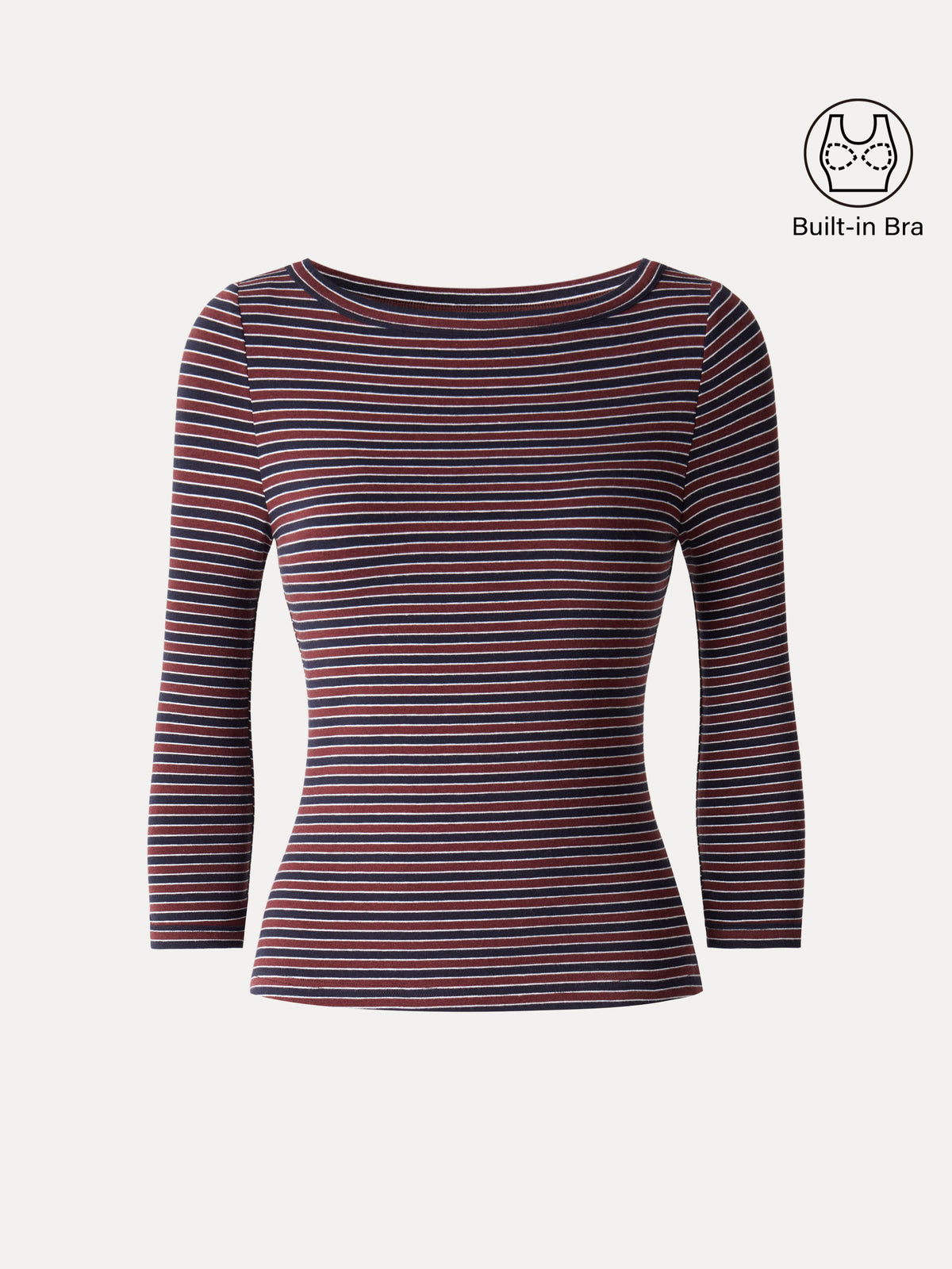 LiteWarm Striped Parisian Boatneck 3/4 Sleeve Built-In Bra Top — original photo 6