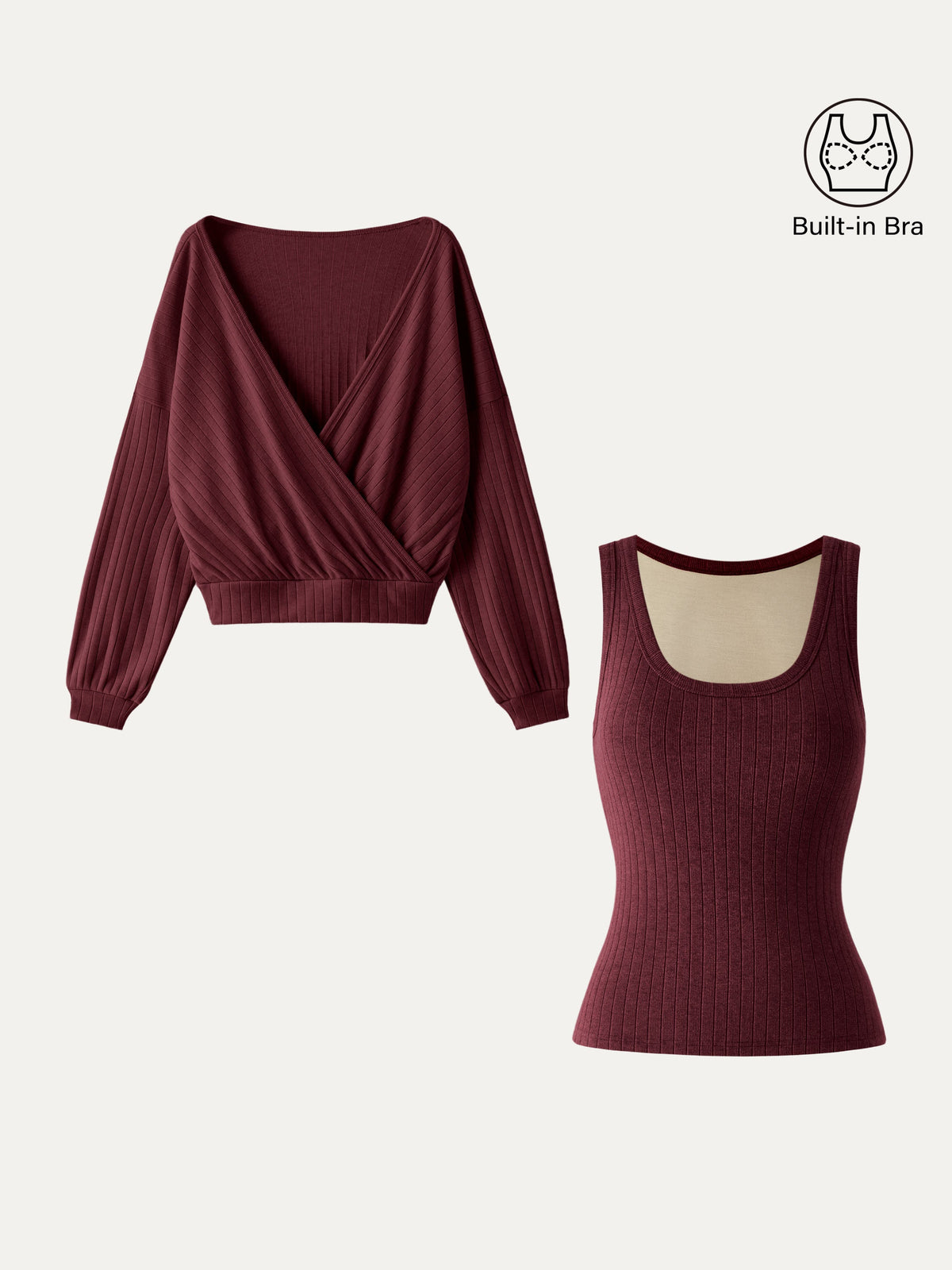 2Pcs Set MaxWarm U-Neck Built-In Bra Top & Crossover Banded Hem Top — original photo 11