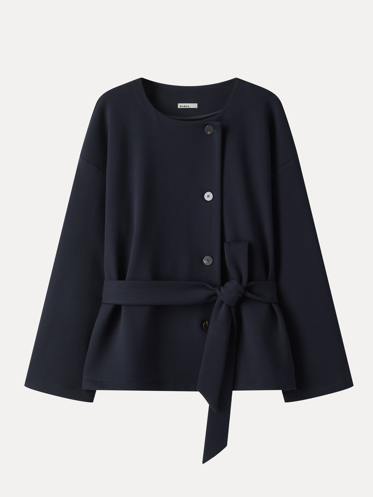 Bamboo-Blend Round Neck Long Sleeve Belted Jacket with Pockets — original photo 6