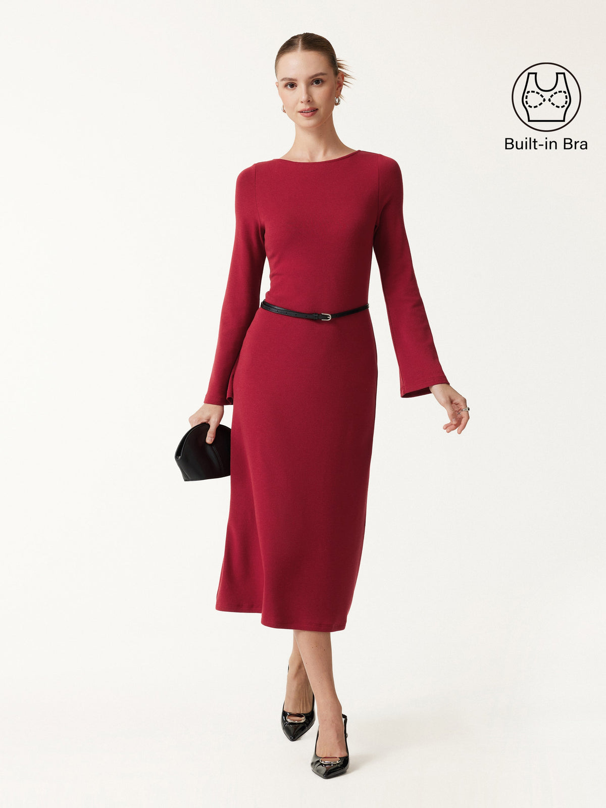 LiteWarm Boatneck Bell Sleeve Midi Built-In Bra Dress — original photo 2
