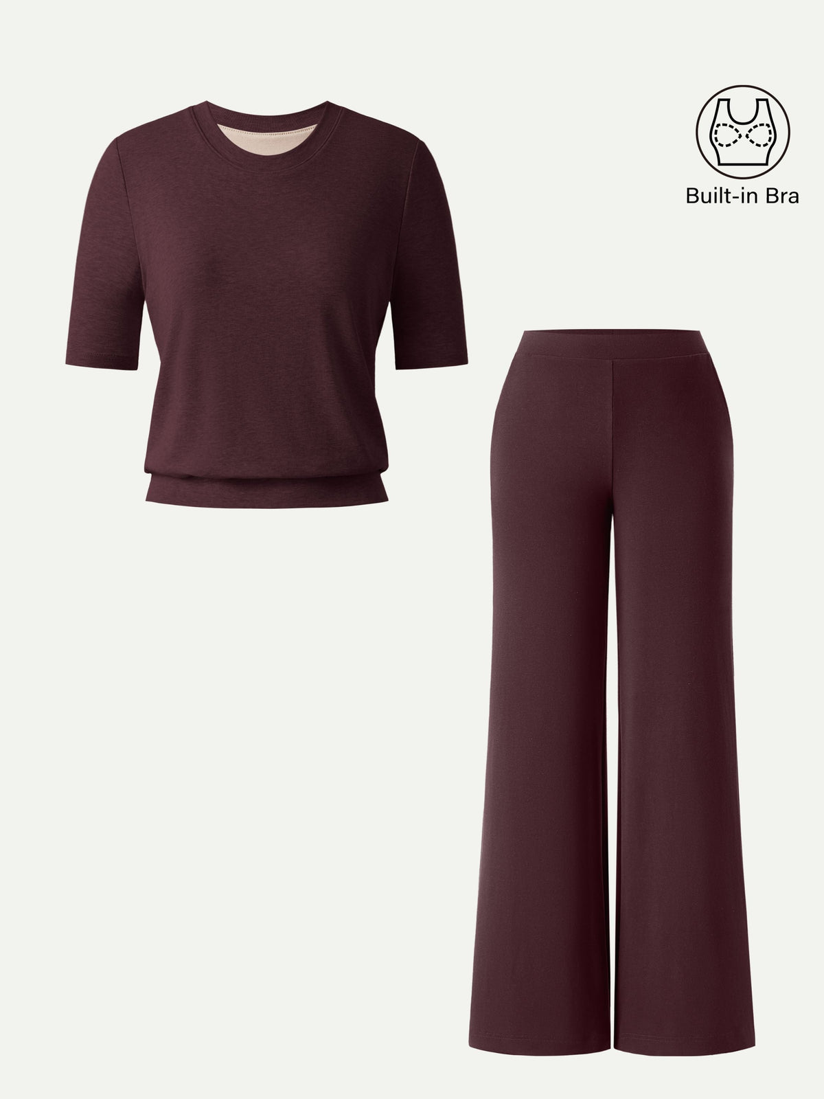 2Pcs Set Regular Mid Rise Wide Leg Pants & Crewneck Built-In Bra Top — original photo 9