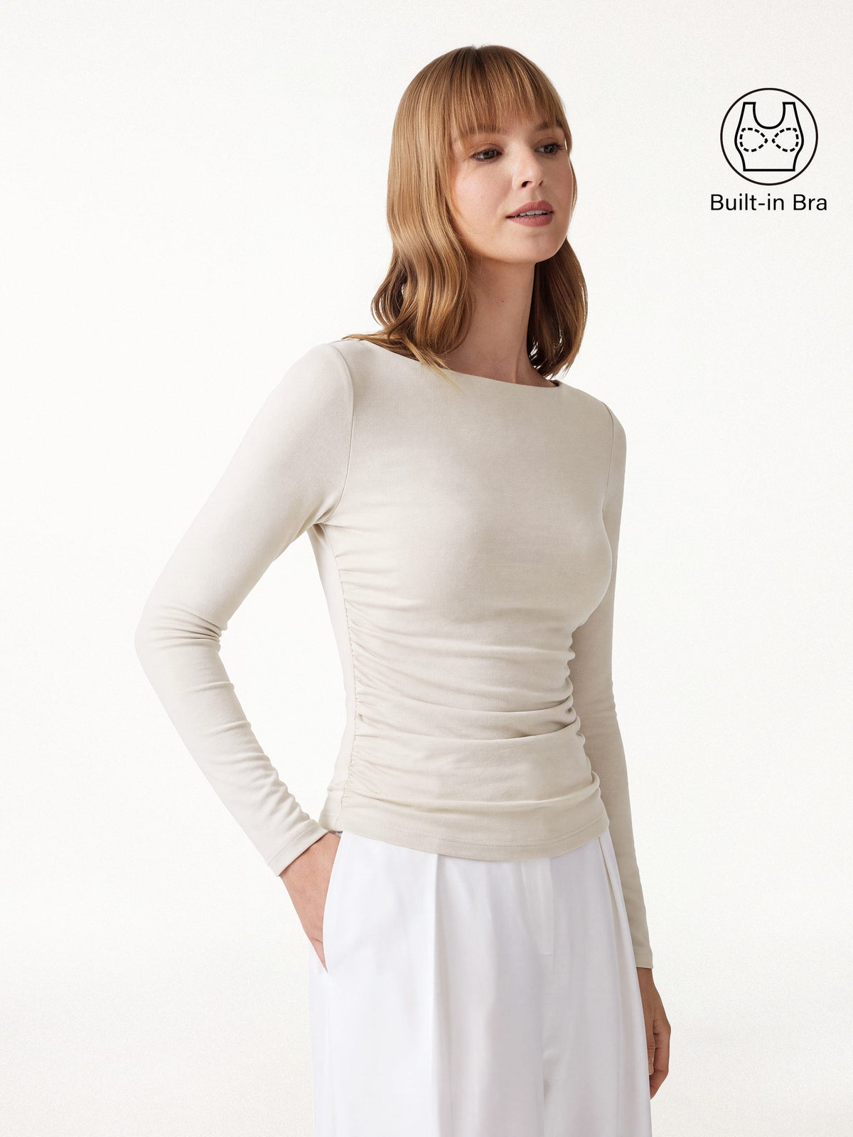 LiteWarm Boatneck Ruched Built-In Bra Top — original photo 1