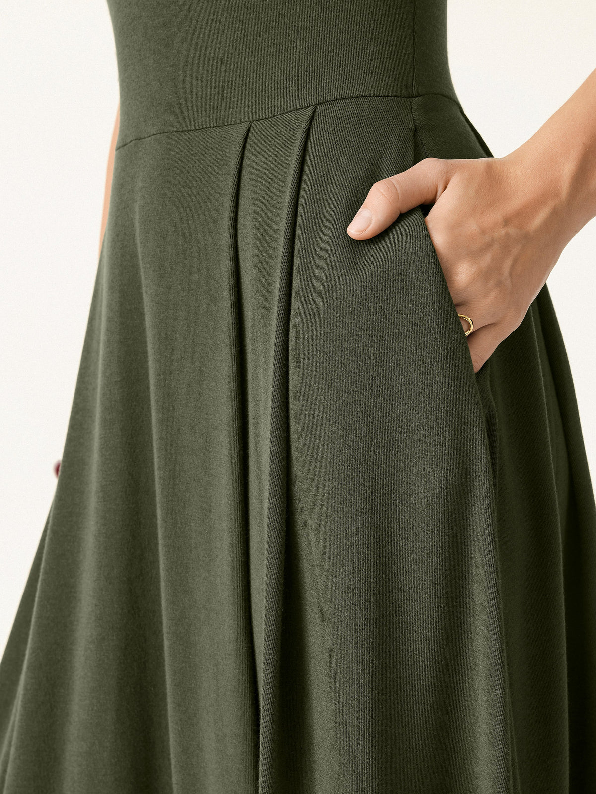 LiteWarm Polo Neck Elbow Length Sleeve Midi Built-In Bra Dress with Pockets — original photo 6