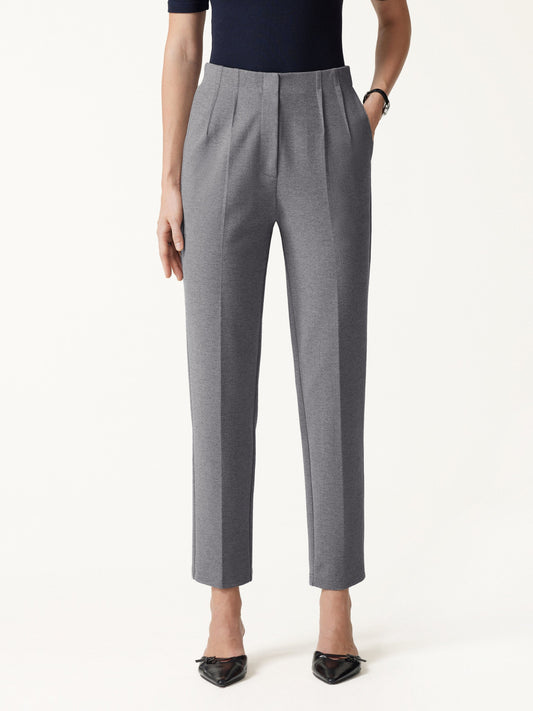 Ponte Mid-Rise Ankled Tapered Tuck Pants with Pockets — original photo 1
