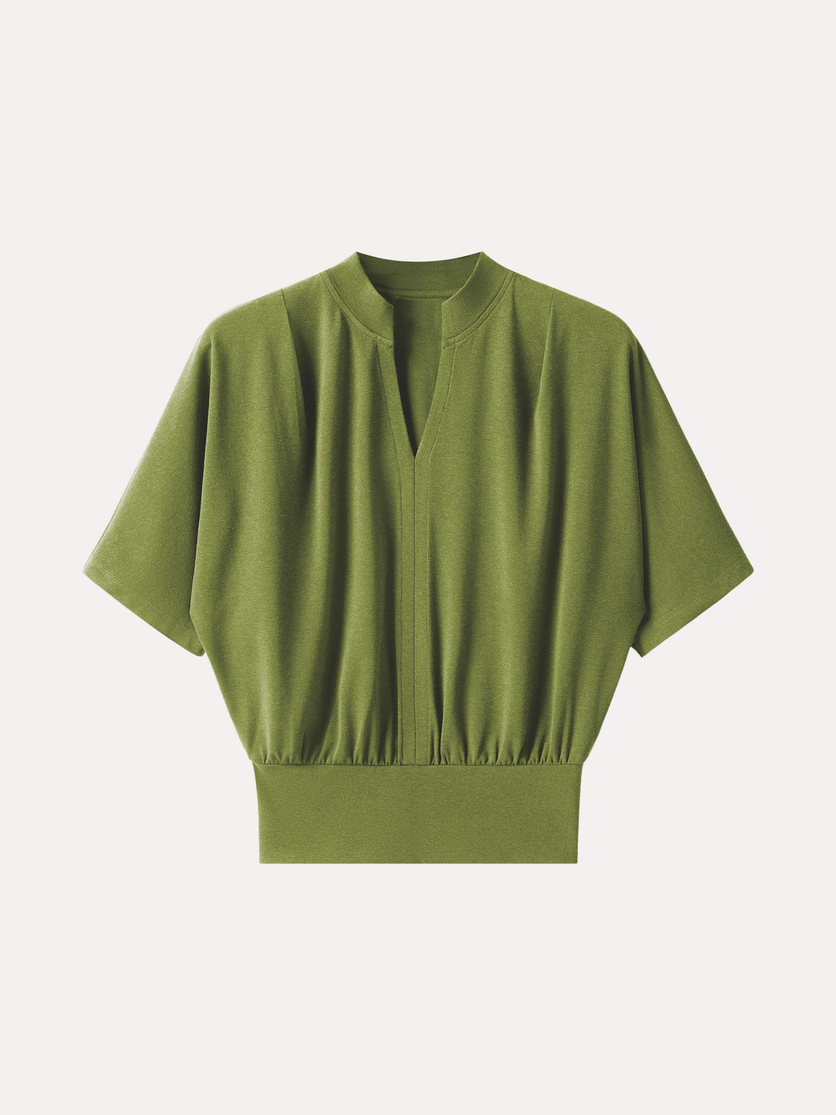 Stand Collar V-Neck Short Sleeve Top — original photo 8