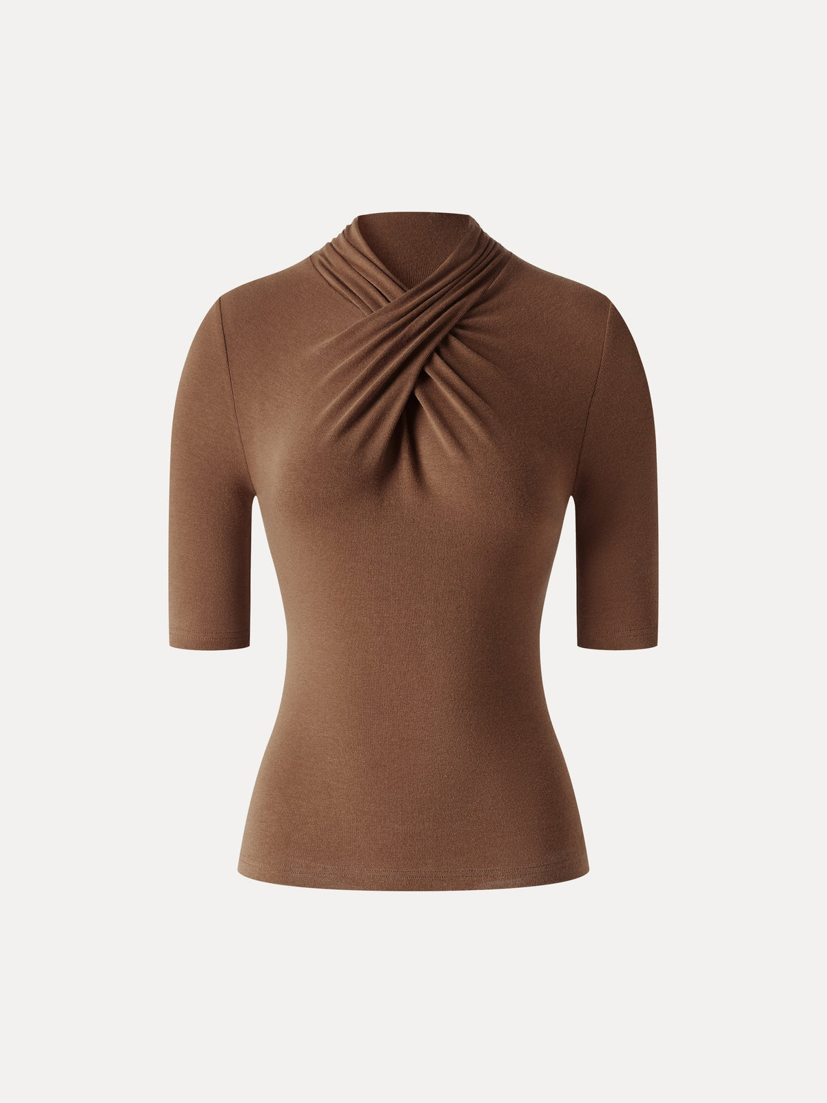 LiteWarm Crisscross Mock Neck Elbow Sleeve Ruched Top — original photo 7