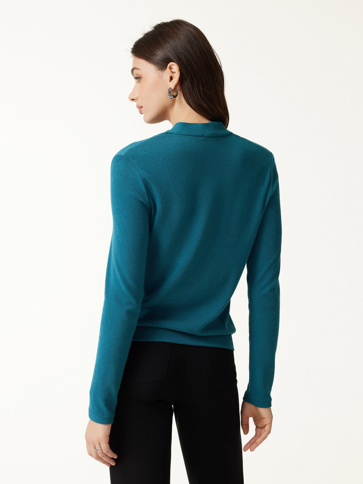LiteWarm V-Neck Long Sleeve Tucked Shoulder Top — original photo 5