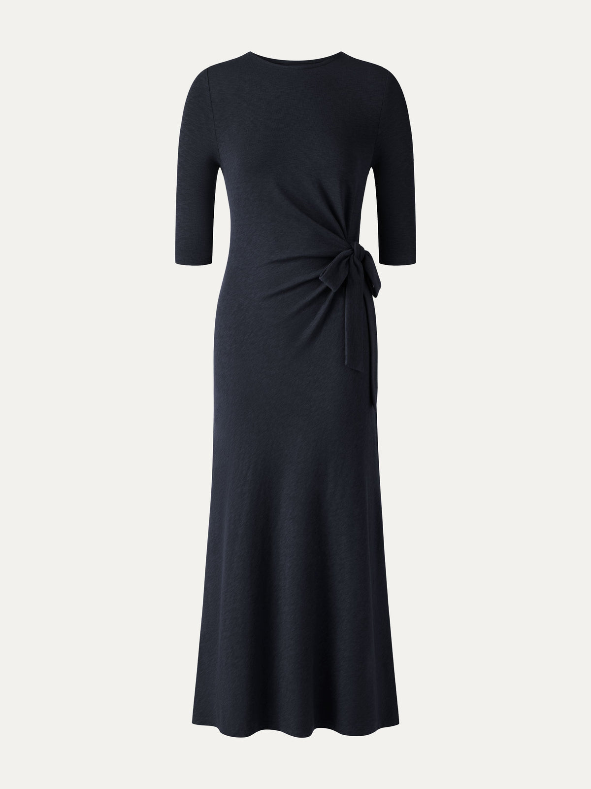 LiteWarm Slub Ribbed Round Neck Elbow Sleeve Tie-Waist Midi Dress — original photo 10