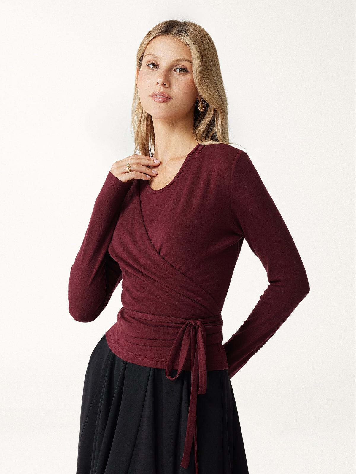 LiteWarm Cashmere Blend Reversible Wrap Tie-Waist Cardigan — original photo 1