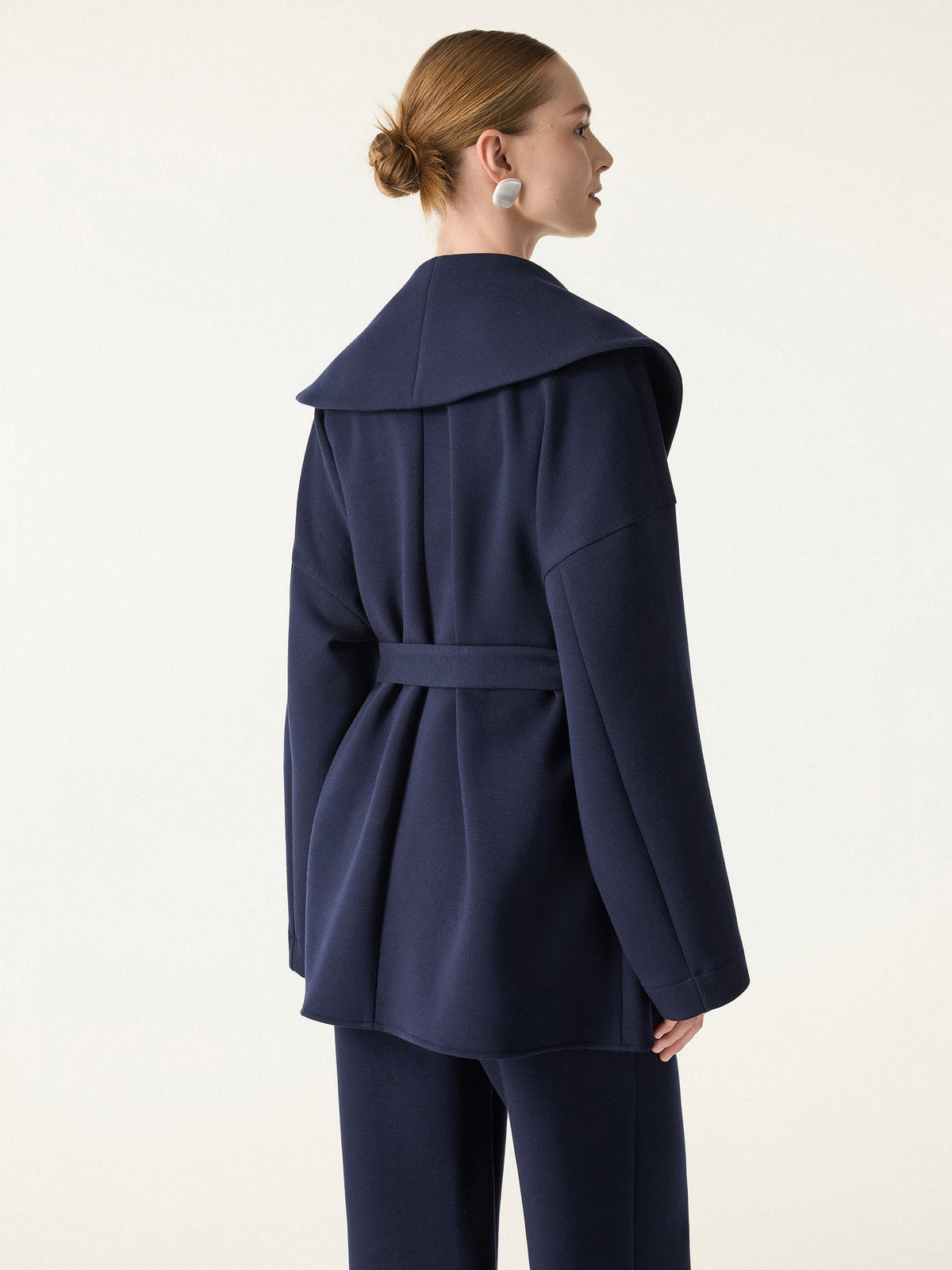 2Pcs Set Petite Belted Shawl Collar Robe Jacket & Straight Pants with Pockets — original photo 6