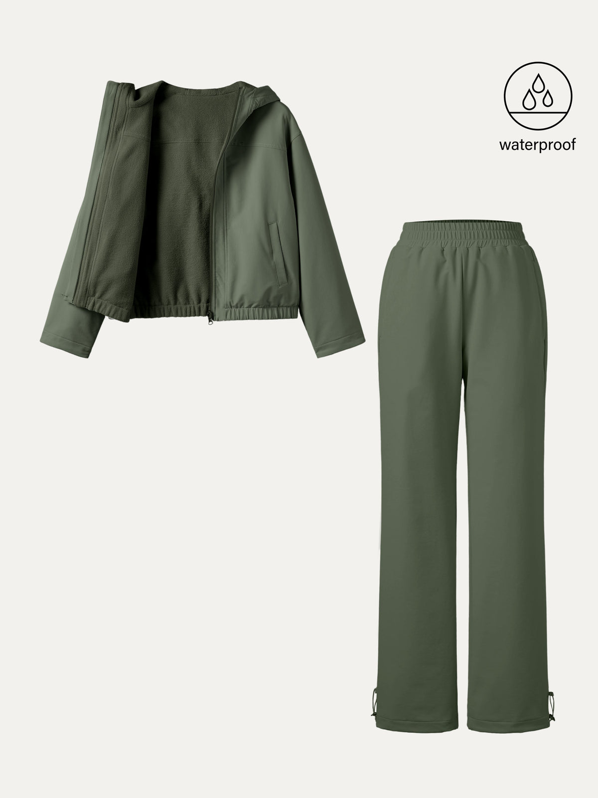 2Pcs Set Fleece Reversable Hooded Jacket & Fleece-Lined Elastic Waist Pants — original photo 2