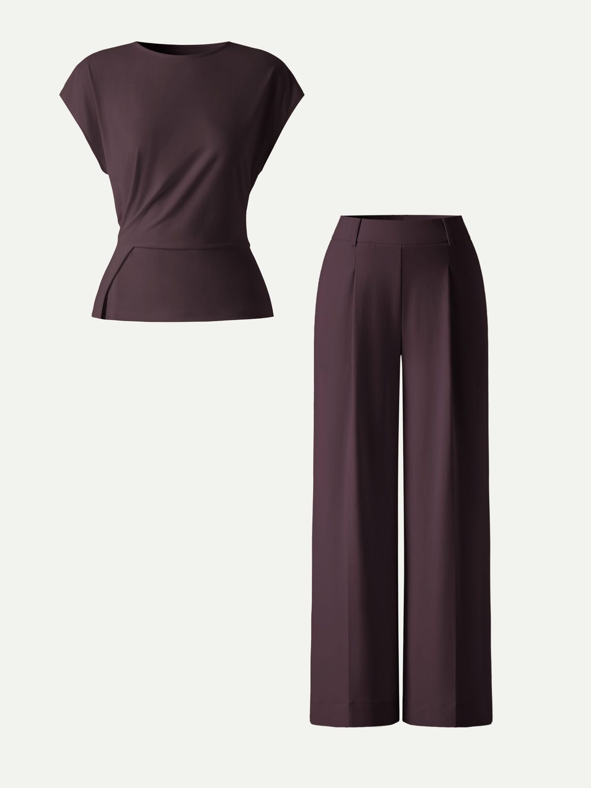 2Pcs Set Round Neck Tucked Top & Wide Leg The Success Pants — original photo 2