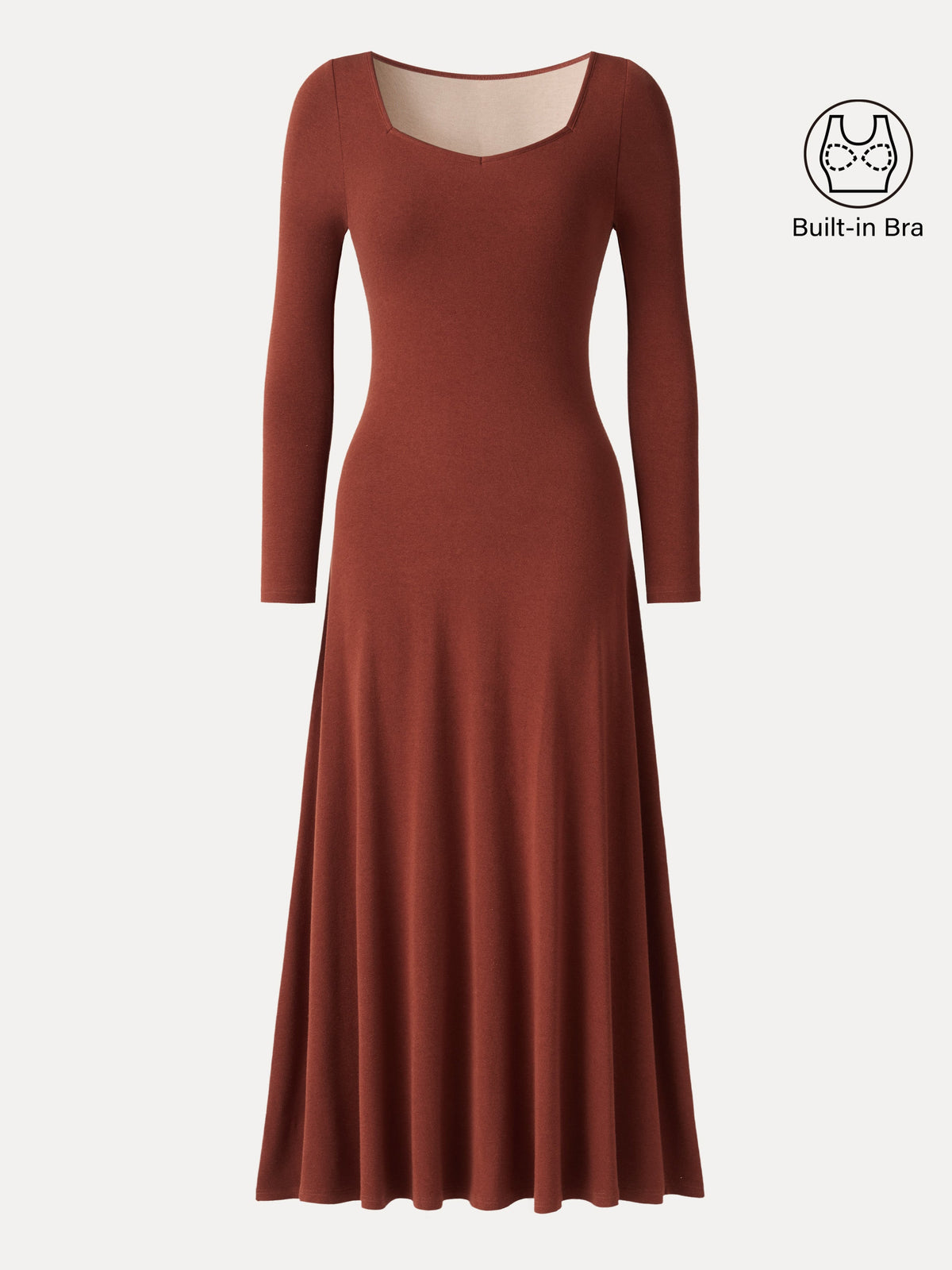 LiteWarm Diamond Neck Long Sleeve Drapey Maxi Built-In Bra Dress — original photo 7