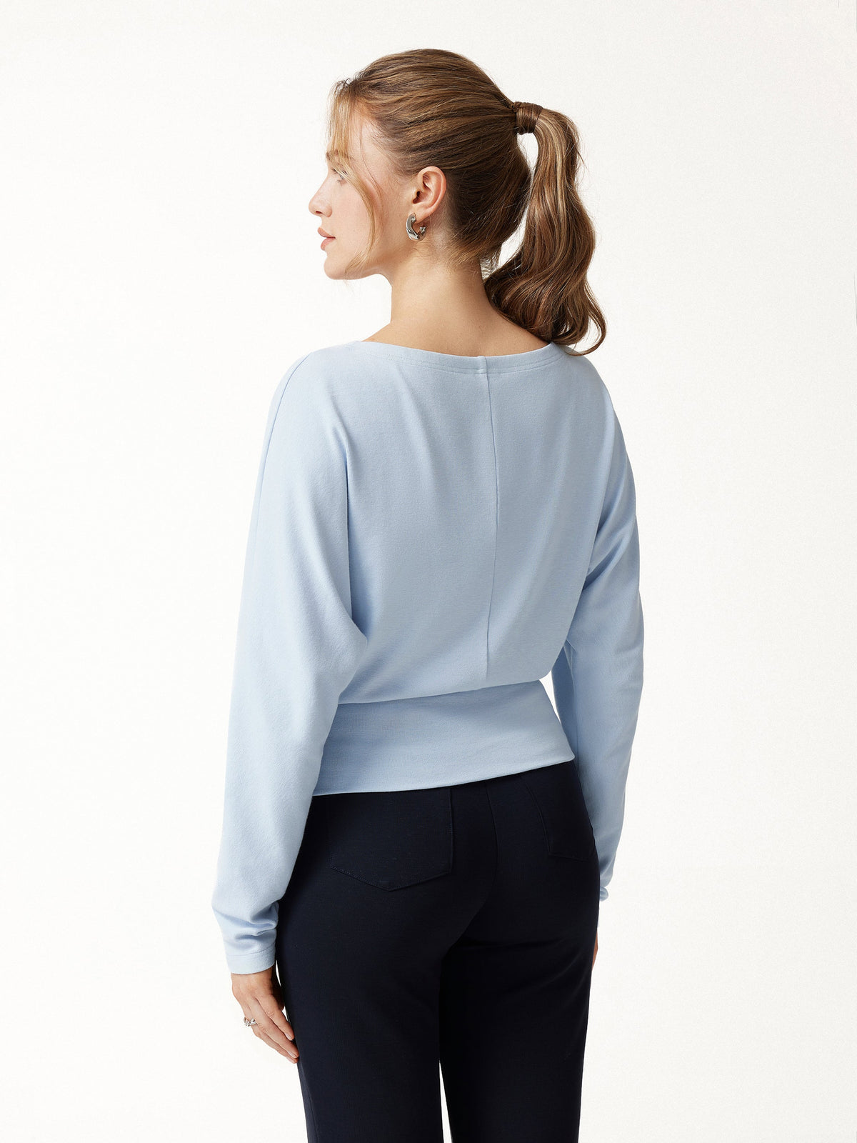 LiteWarm Slash Neck Batwing Sleeve Ruched Banded Hem Top — original photo 4