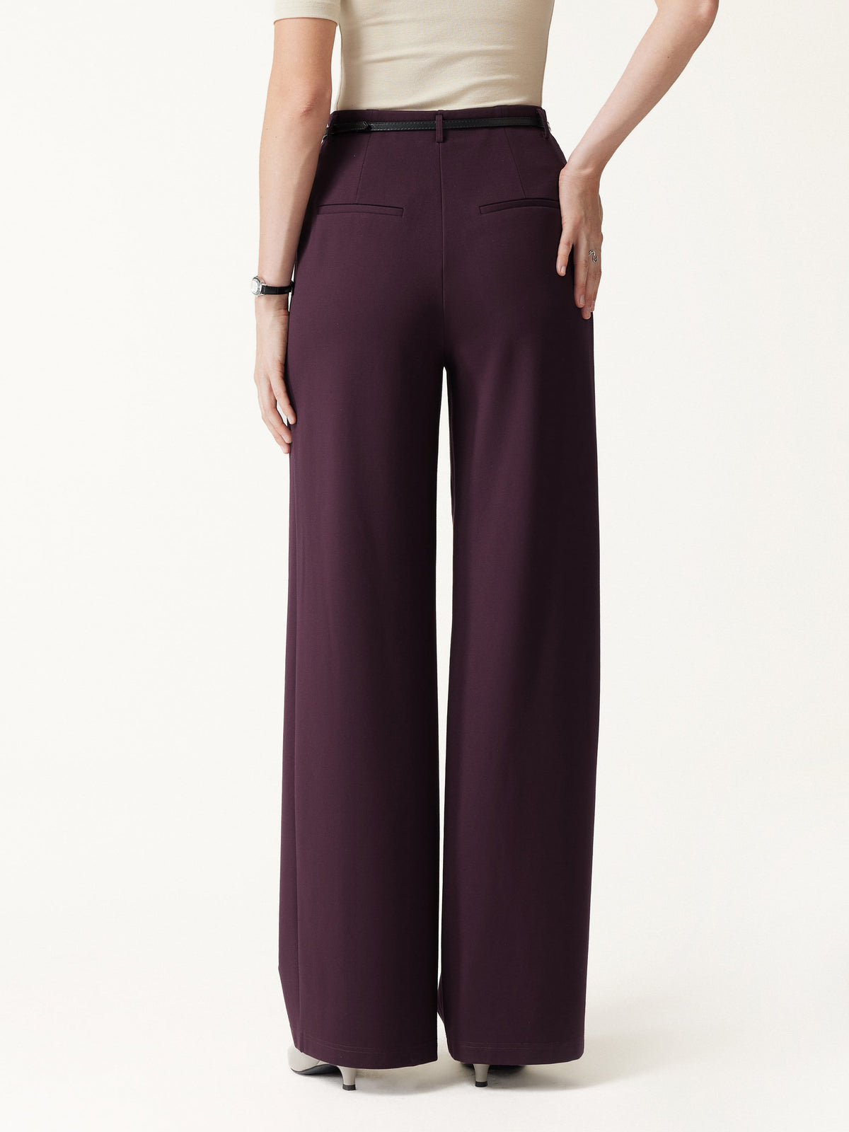 Stretch Ponte High-Rise Belted Wide-Leg Pants with Pockets — original photo 4