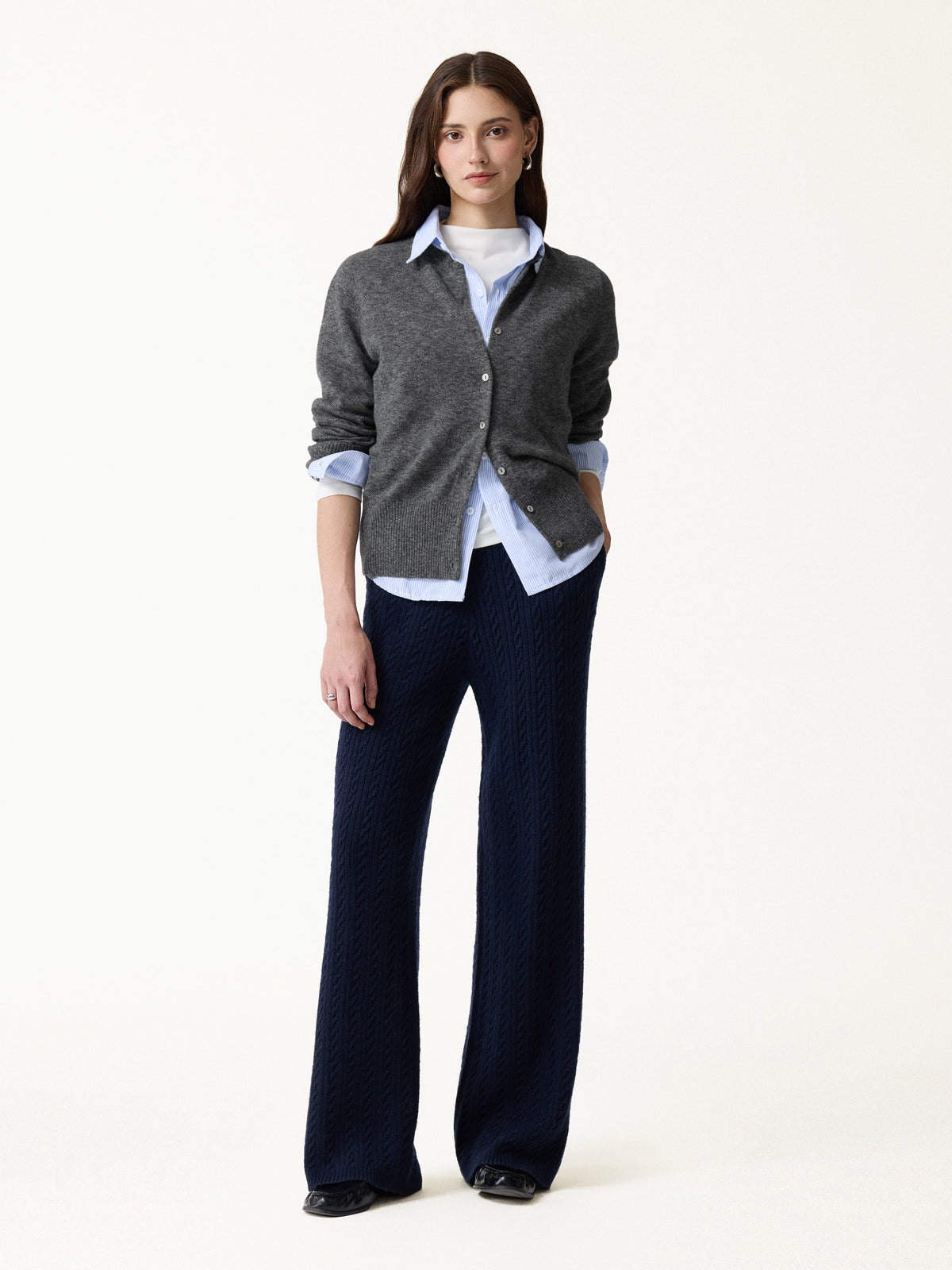 100% Merino Wool Crew Neck Long Sleeve Button-Front Cardigan — original photo 8