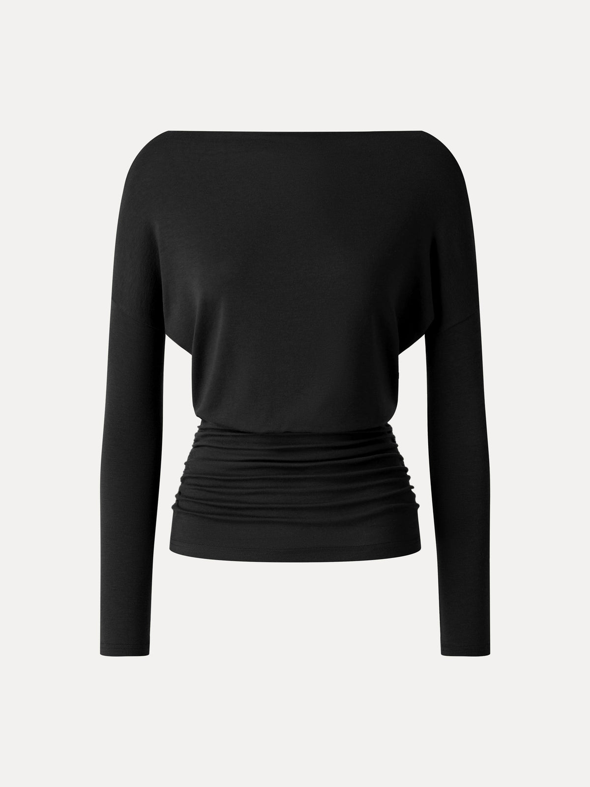 LiteWarm Lyocell-Wool Slash Neck Long Sleeve Ruched Banded Hem Top — original photo 10