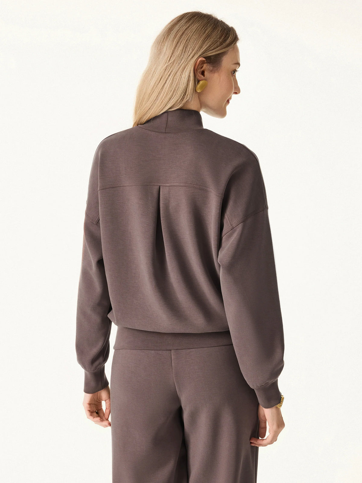 2Pcs Set Mockneck Long Sleeve Shirt & High-Rise Wide Leg Pants with Pockets — original photo 5