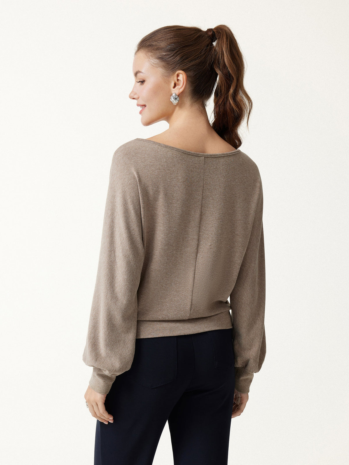 LiteWarm Boatneck Lantern Sleeve Banded Hem Top — original photo 5