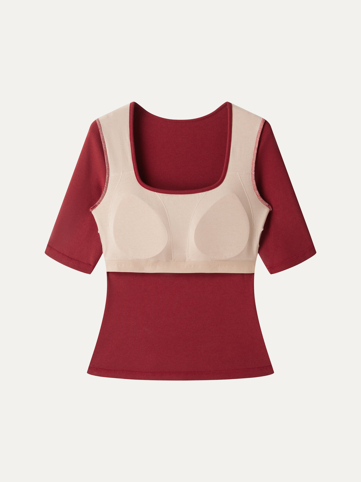 Square Neck Elbow Sleeve Built-In Bra Top — original photo 6