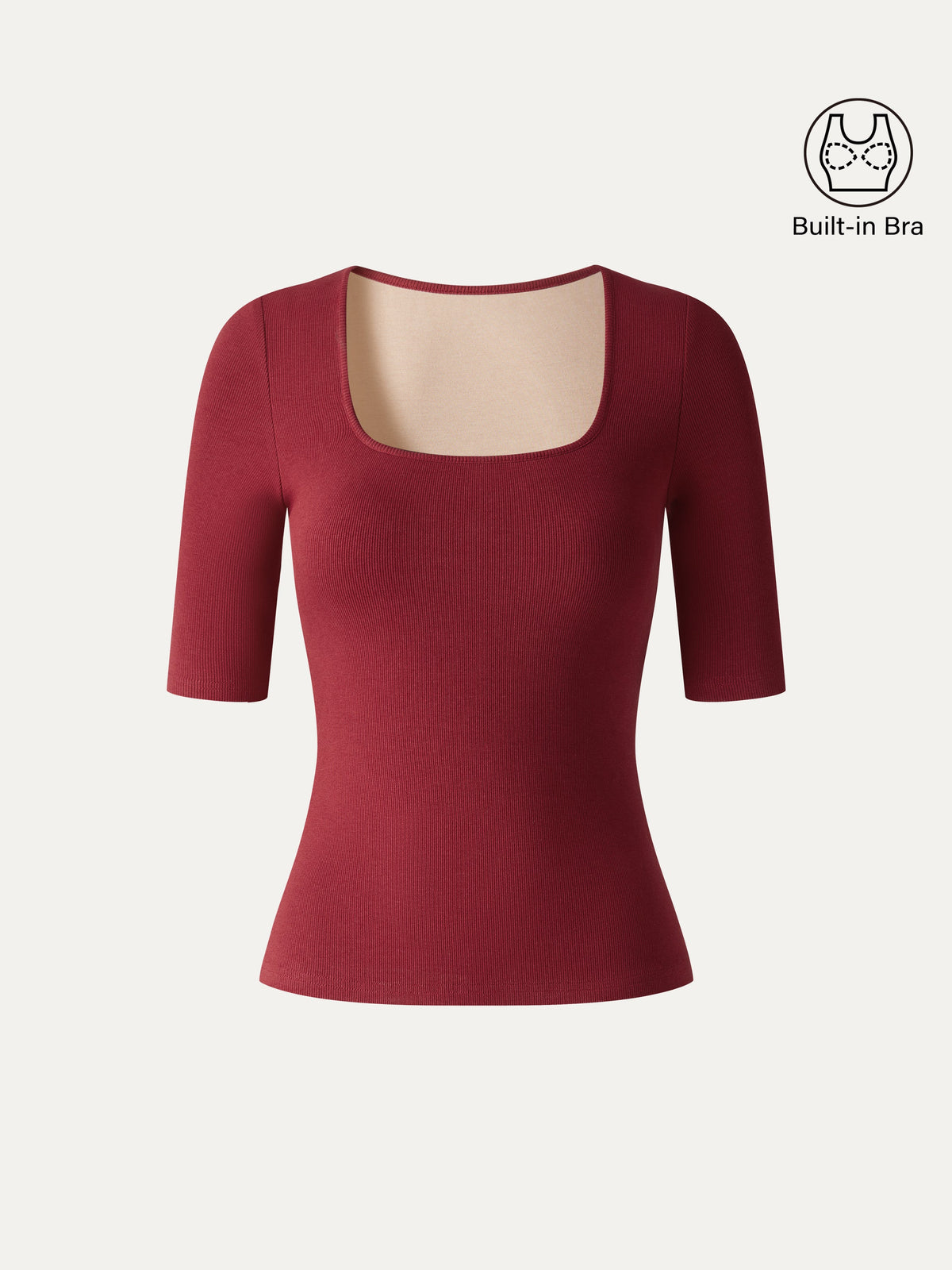 Square Neck Elbow Sleeve Built-In Bra Top — original photo 7