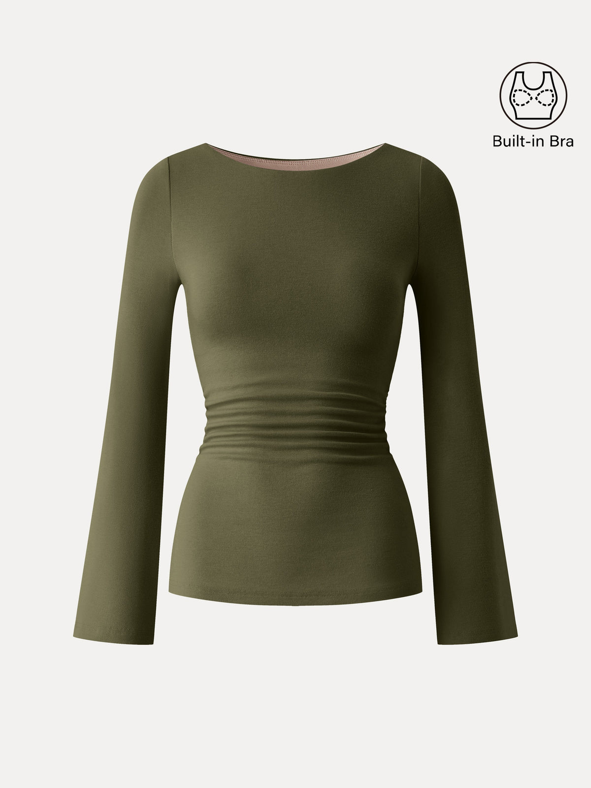 LiteWarm Round Neck Bell Sleeve Ruched Built-In Bra Top — original photo 9