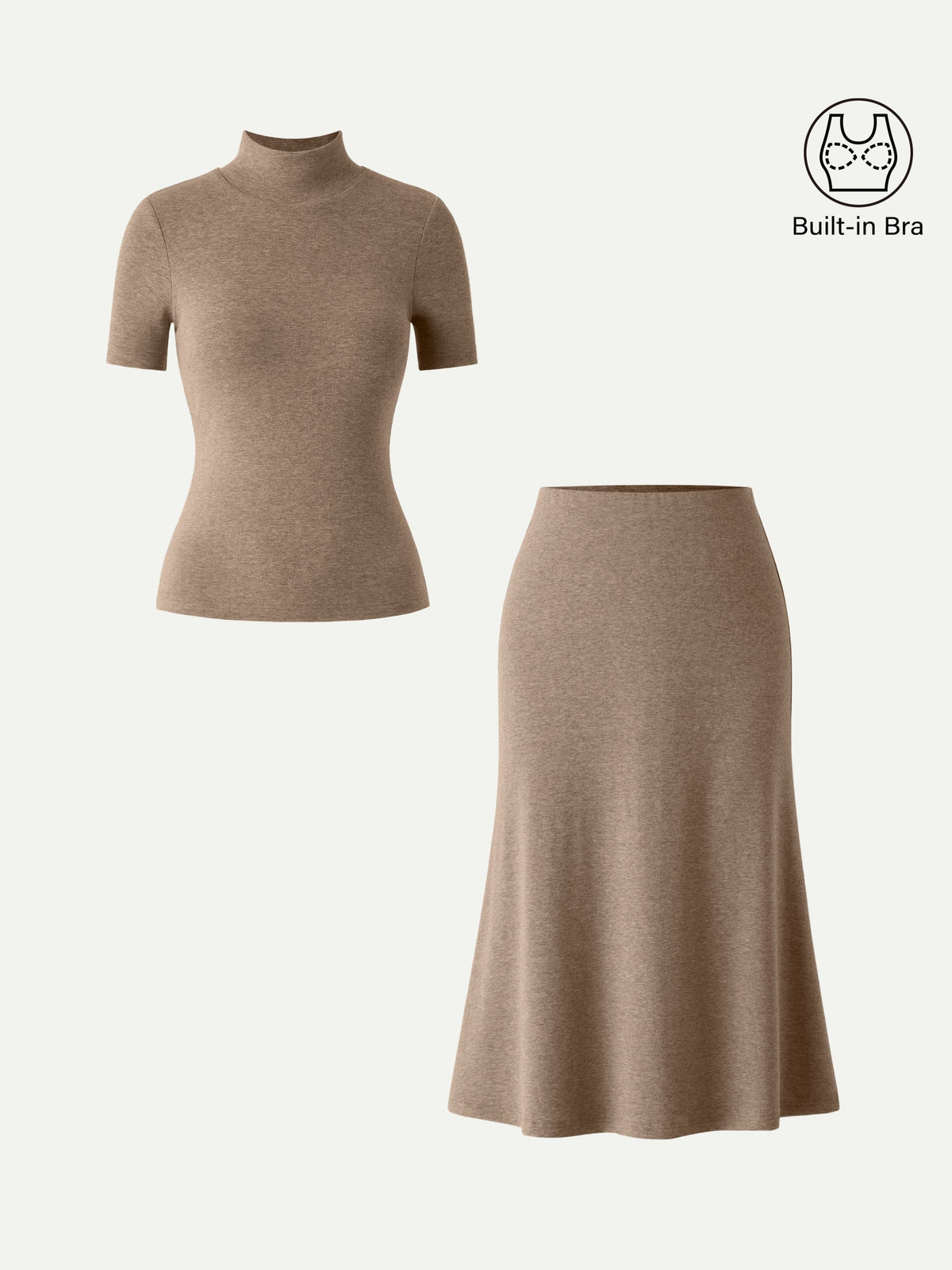 2Pcs Set Mockneck Built-In Bra Top & Pull-On Midi Skirt — original photo 10